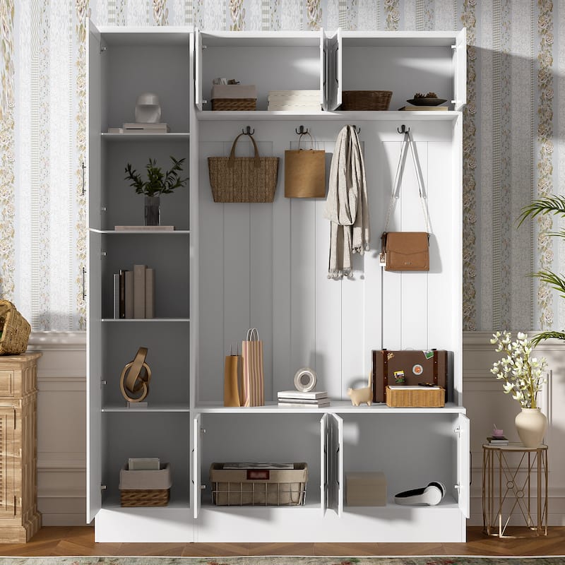 4-in-1 Entryway Bench with 6 Cabinets Shoe Storage for Hallway