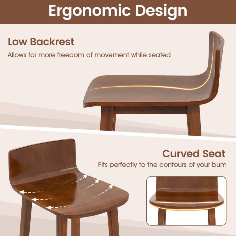 Brown Acacia Wood Dining Chairs Set of 2 with Ergonomic Design and Adjustable Foot Pads - 15" x 16.5" x 24.5"