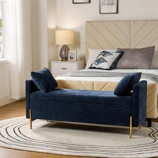 HULALA HOME Angelus Modern 56''W Upholstered Flip Top Storage Bench withTwo  Pillows and Arms