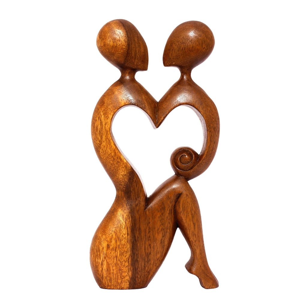 12" Wooden Handmade Abstract Sculpture Statue Handcrafted "I Heart You" Gift Art Decorative Home Decor Figurine Artwork