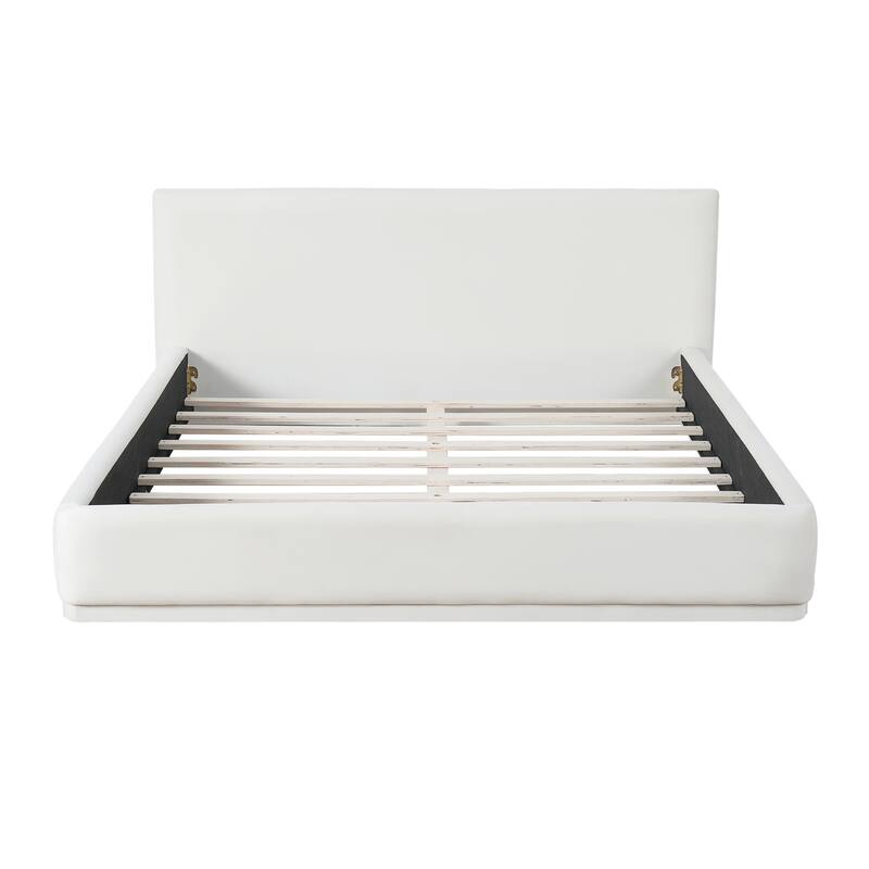 Roomfitters Soft Upholstered Bed Frame, Padded Headboard, White