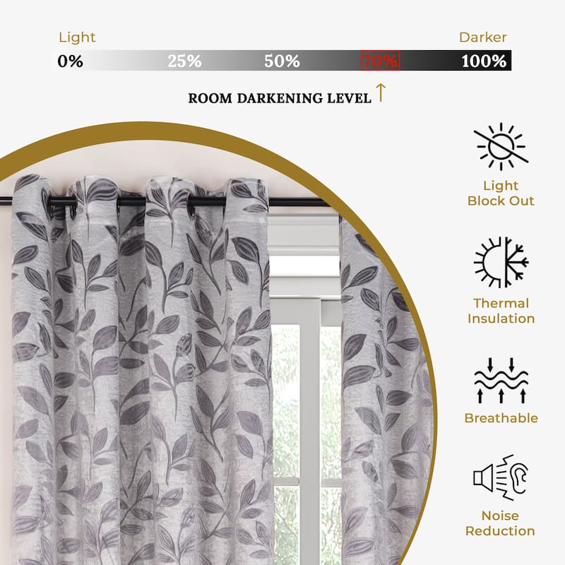 Superior Modern Bohemian Leaves Room Darkening Curtains with Grommets