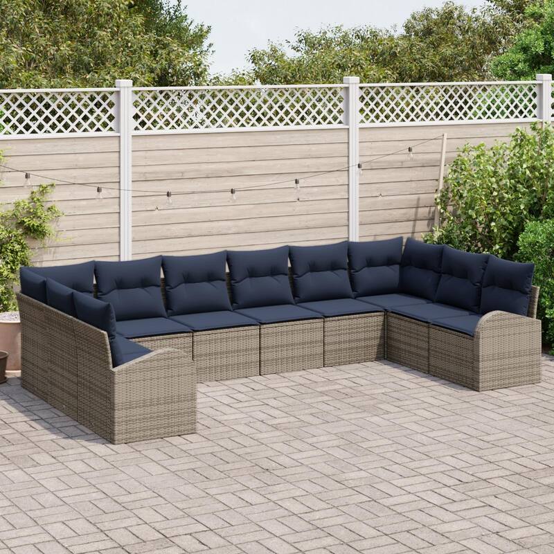 vidaXL 10/11 Garden Sofa Set with Cushions Black/Brown/Grey Poly Rattan - 135.4 x 70.5 x 27.2