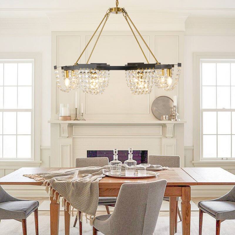 Modern 8-Light Wagon Wheel Chandelier with Crystal Decor