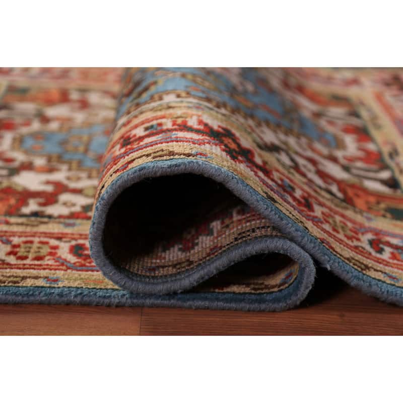 Light Blue Geometric Heriz Serapi Foyer Rug Handmade Wool Carpet - 3'0"x 5'0"