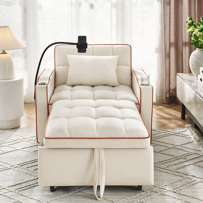 Velvet Single Convertible Sofa Bed with USB Charging Port
