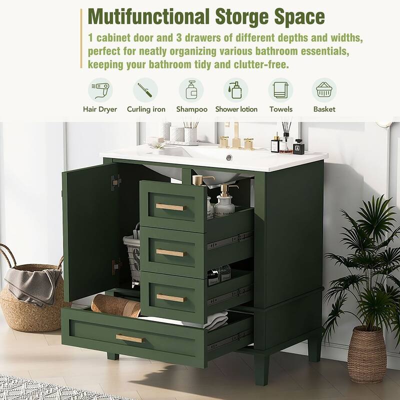 30" Bathroom Vanity With Sink, Solid Wood Bathroom Storage Cabinet