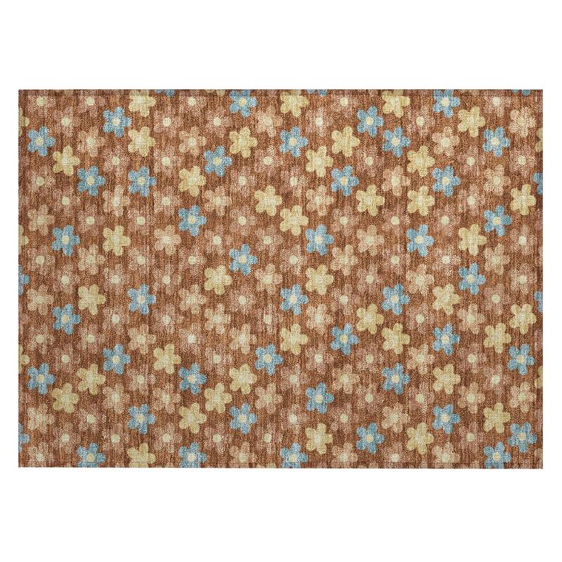 Machine Washable Indoor/ Outdoor Floral Kechi Chantille Rug
