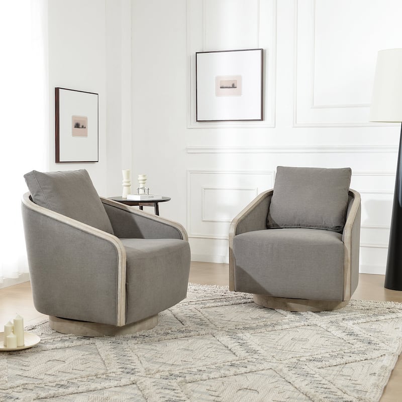 KINWELL 30" Wide Fabric Upholstered Swivel Barrel Chair, Accent Armchair for Living Room, Bedroom