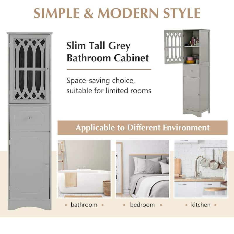 64" Wood 2-door Bathroom Cabinet with Adjustable Shelves
