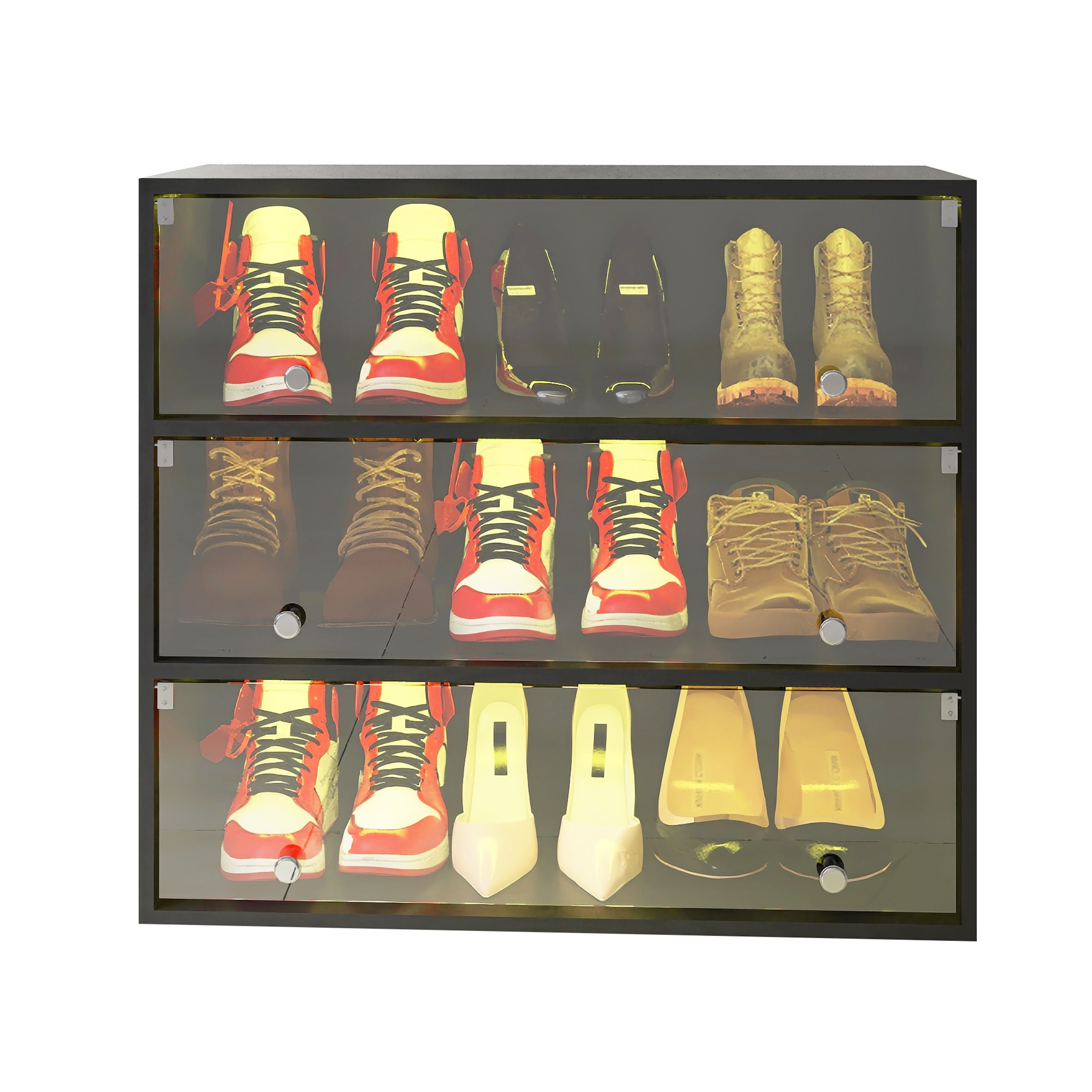 LED Llight Shoe Box Three Layers With Glass Doors Bed Bath
