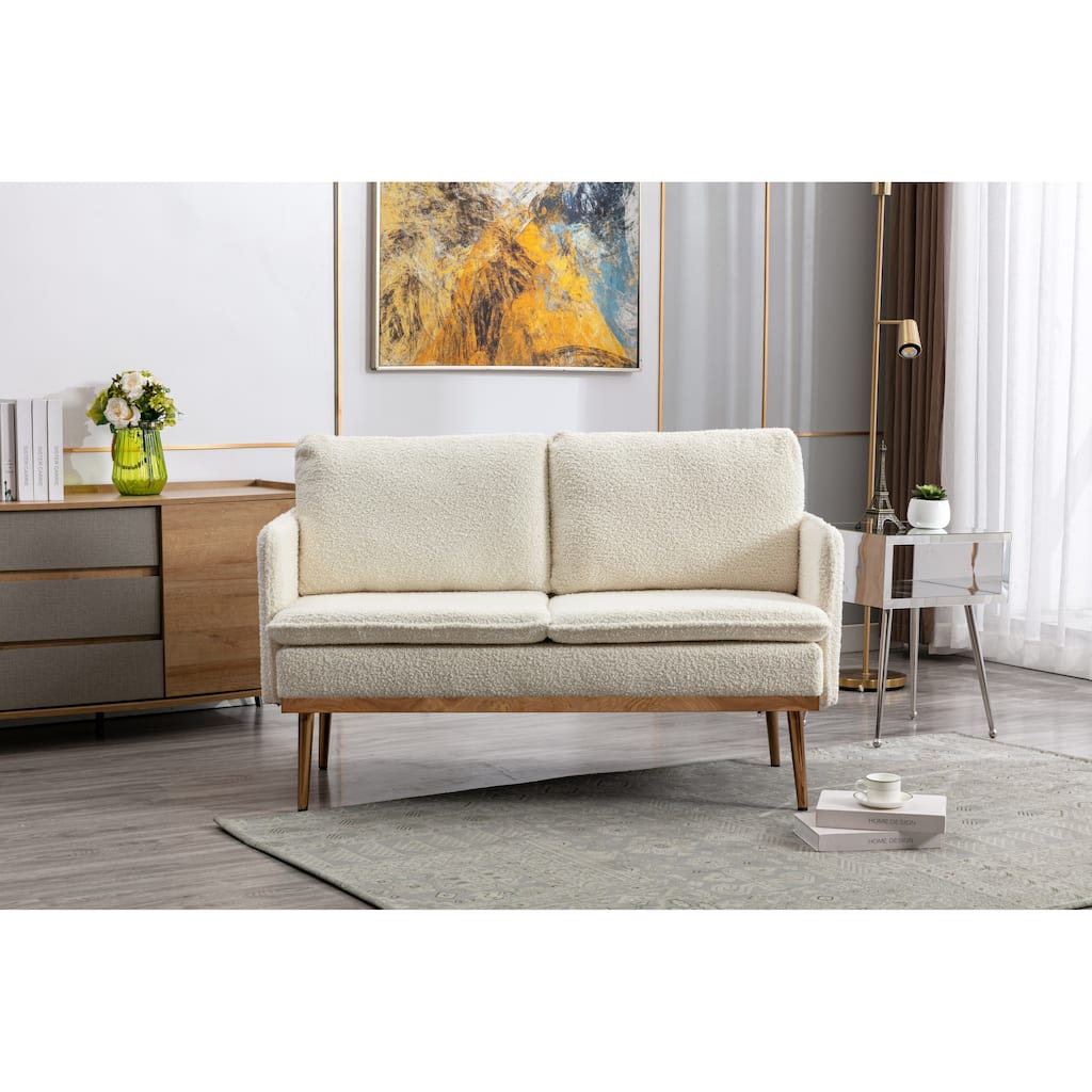 Polyester Upholstered Living Room loveseats sofa With Golden Legs