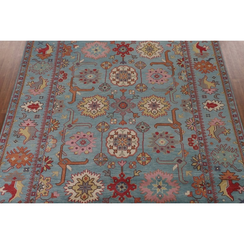 All-Over Blue Oushak Oriental Area Rug Handmade Wool Carpet - 9'2" x 11'9"