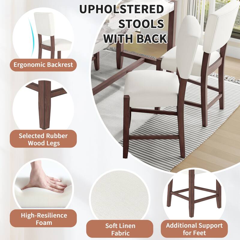 5-Piece Counter Height Dining Table Set Faux Marble Bar Table and 4 Armless Chair, Modern Dining Table Set for Pub Kitchen