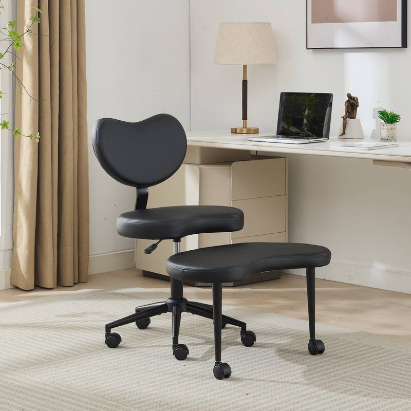 GDF Studio - Flexible PU Leather Cross-Legged Office Chair with Adjustable Swivel Footstool and Lumbar Support