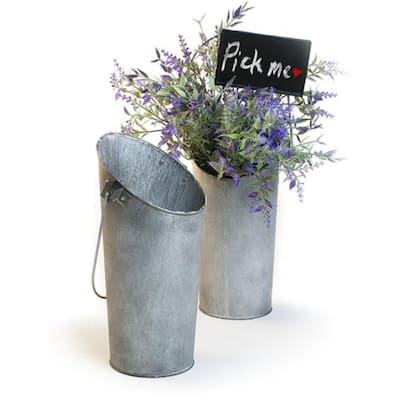 Vintage Metal Wall Pocket Pail for Home Decor and Tabletop Display - 5.25dia top x 8"H front x 11.25"H