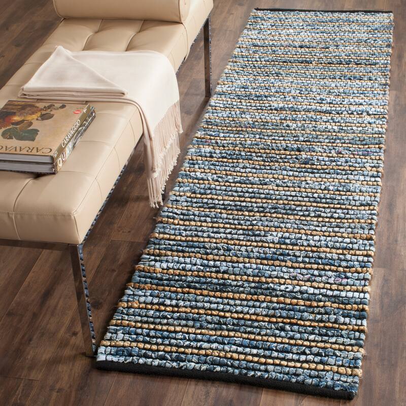 SAFAVIEH Handmade Cape Cod Leva Bohemian Jute Rug - 2'3" x 10' Runner - Blue/Natural