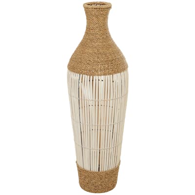 Seagrass Handmade Wrapped Tall Floor Vase with Cream Slatted or Mosaic Bamboo Center - Brown - Roche River Decor