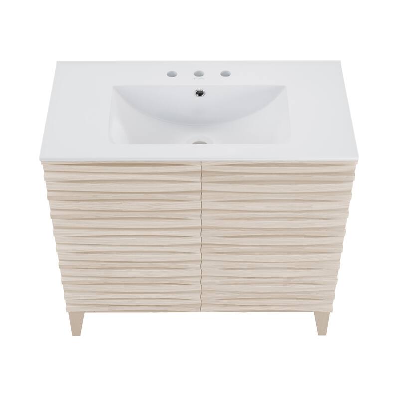 Cascade 30" Freestanding Bathroom Vanity In White Oak With 3-Hole Widespread Sink Top - 30