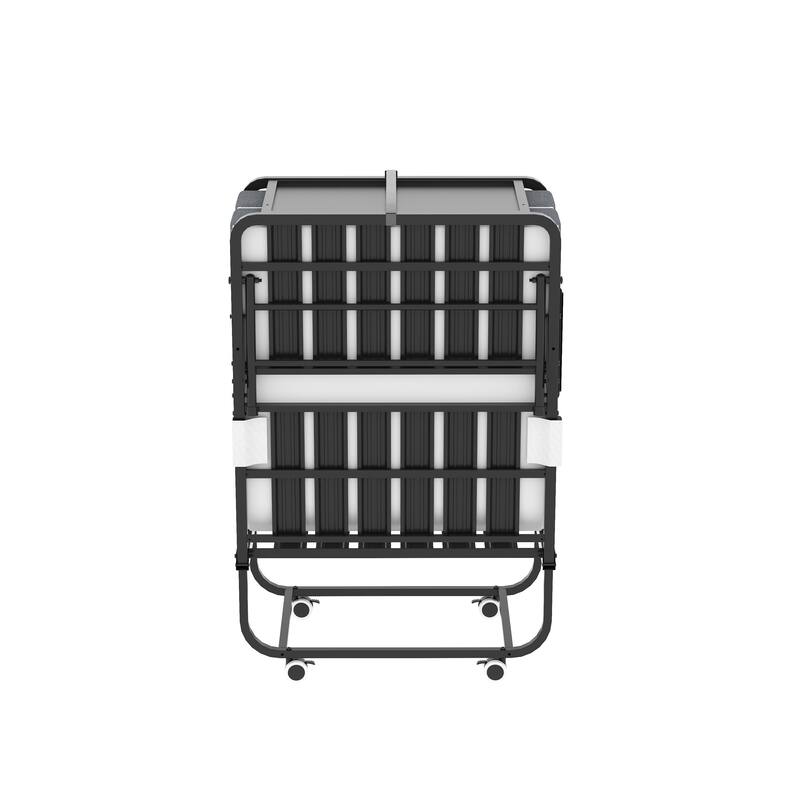 75" Folding Bed with Adjustable Headboard & 5" Memory Foam, Space Saving Rollaway Guest Bed for Tall People, Twin Cot on Wheels