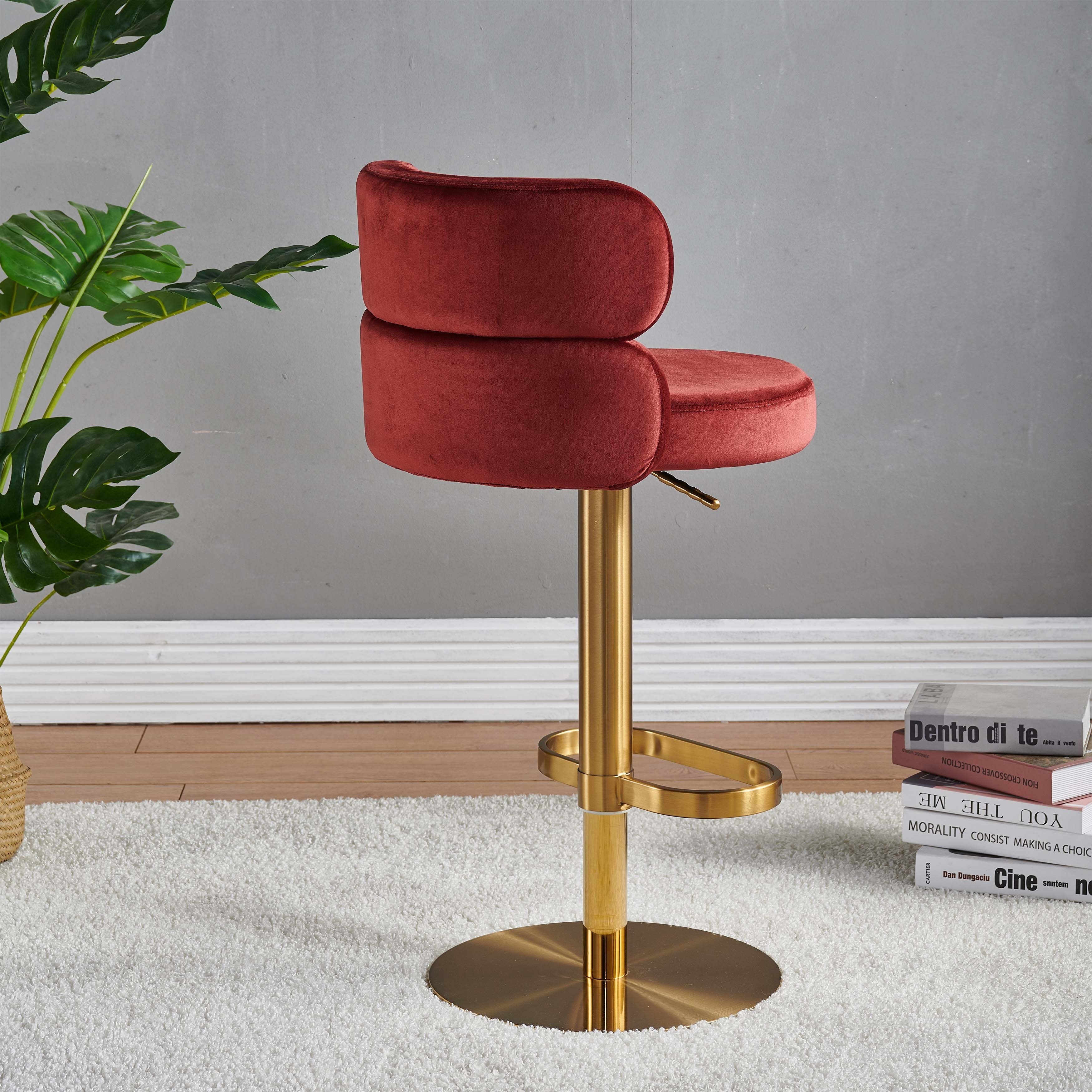 Modern Velvet Bar stool with Height Adjustable and Swivel