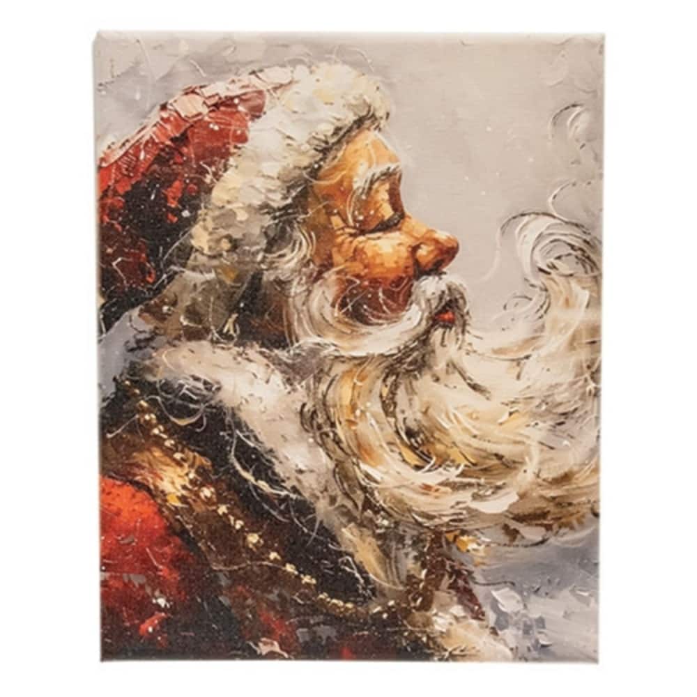 Windy Santa Canvas Wall Art Red and Grey Christmas Decoration Holiday Home Accent - 8" H x 8" W x .75" D