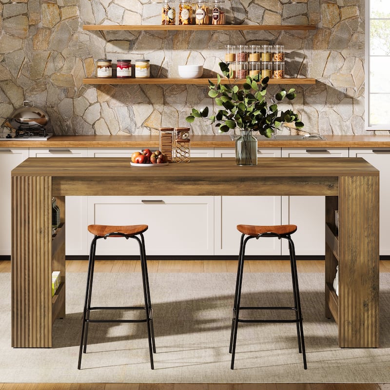 Farmhouse Kitchen Island with Storage Shelves