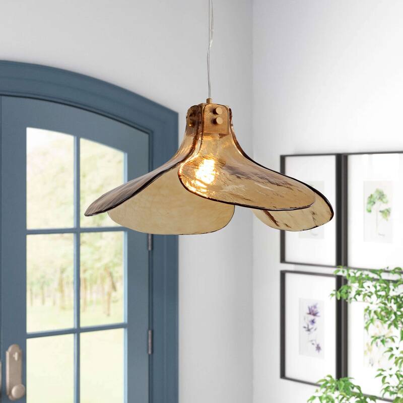 Mavis Single Light Four-leaf Amber Glass Pendant Light Chandelier - Brushed Brass