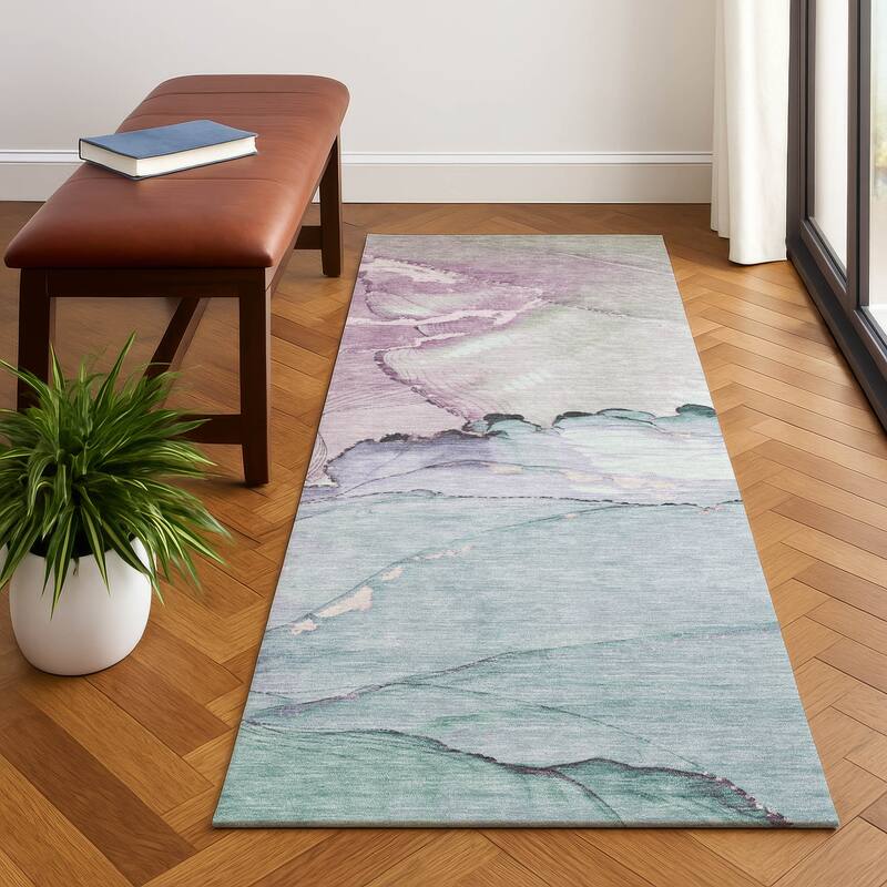 Premium Washable Super Soft Abstract Watercolor Mayfield Rug - Seafoam - 2'3" x 7'6"