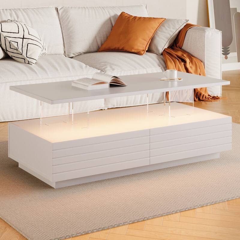 Modern Rectangular LED Lights Coffee Table - White