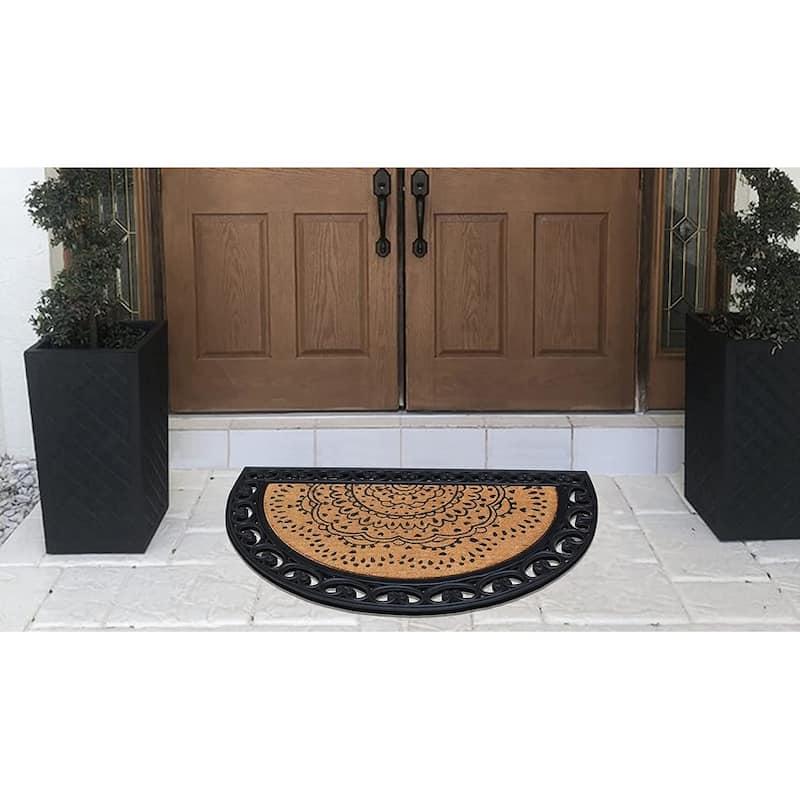 Floral Design Half Round Rubber and Coir Large Outdoor Entrance Durable Doormat 30"X48"