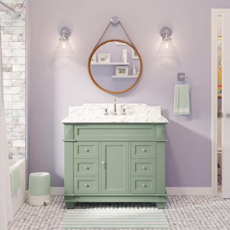 KitchenBathCollection Elizabeth 42" Bathroom Vanity with Carrara Marble Top - Sage Green