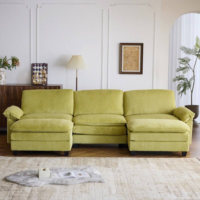 Double Layer Cushion Cloud Couch, Moludar Sofa With Reversible Ottoman For Living Room