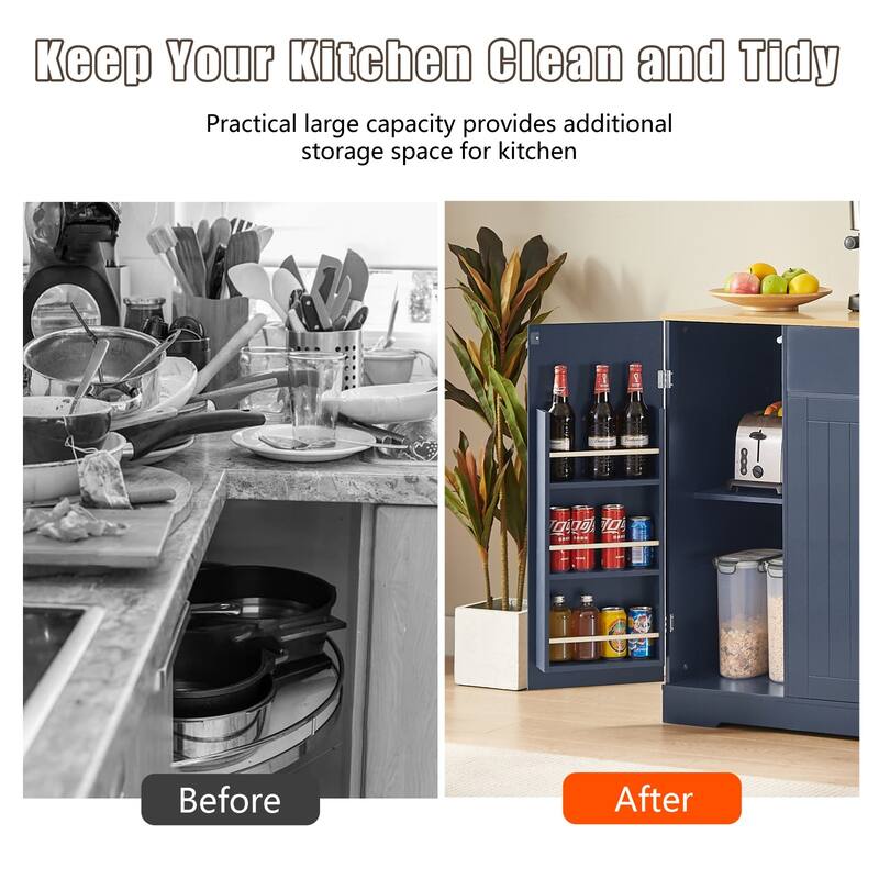 Kitchen Island with Hidden Trash Can, Multi Functional Mobile Island Table, Breakfast Bar with Drawer & Adjustable Shelves