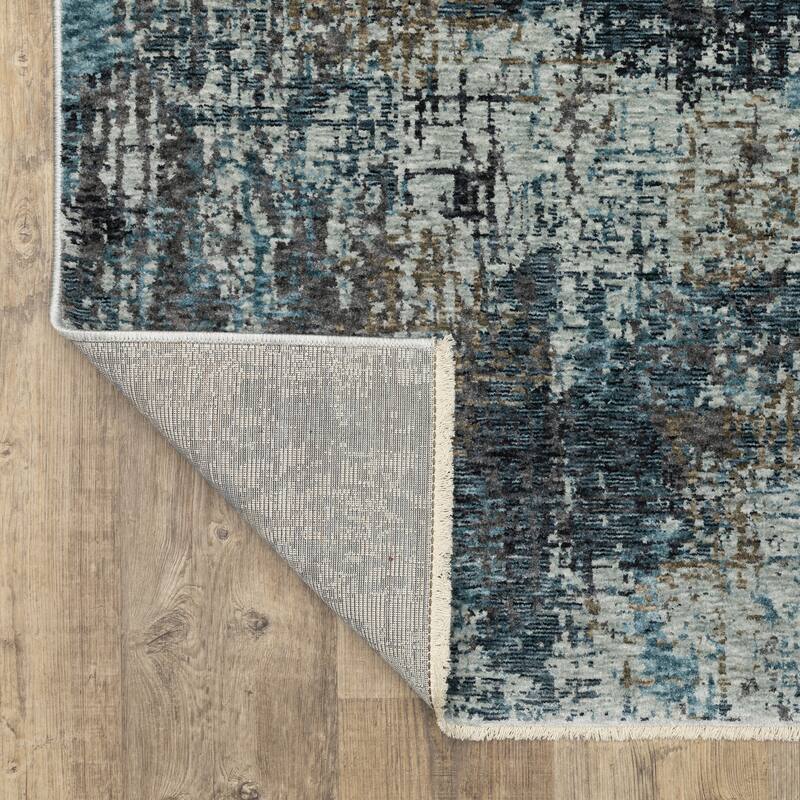 Style Haven Hendrix Abstract Shadows Blue/ Grey Fringe Edge Area Rug