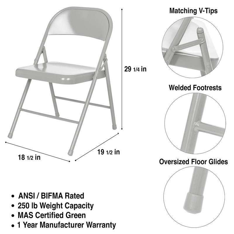 Hampden Furnishings Bernadine Basics Collection All Metal Folding Chair, Pack of 4