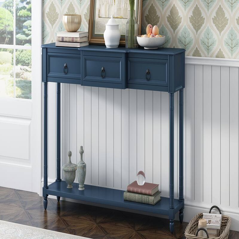 Console Table Sofa Table with Drawers(Antique Navy)