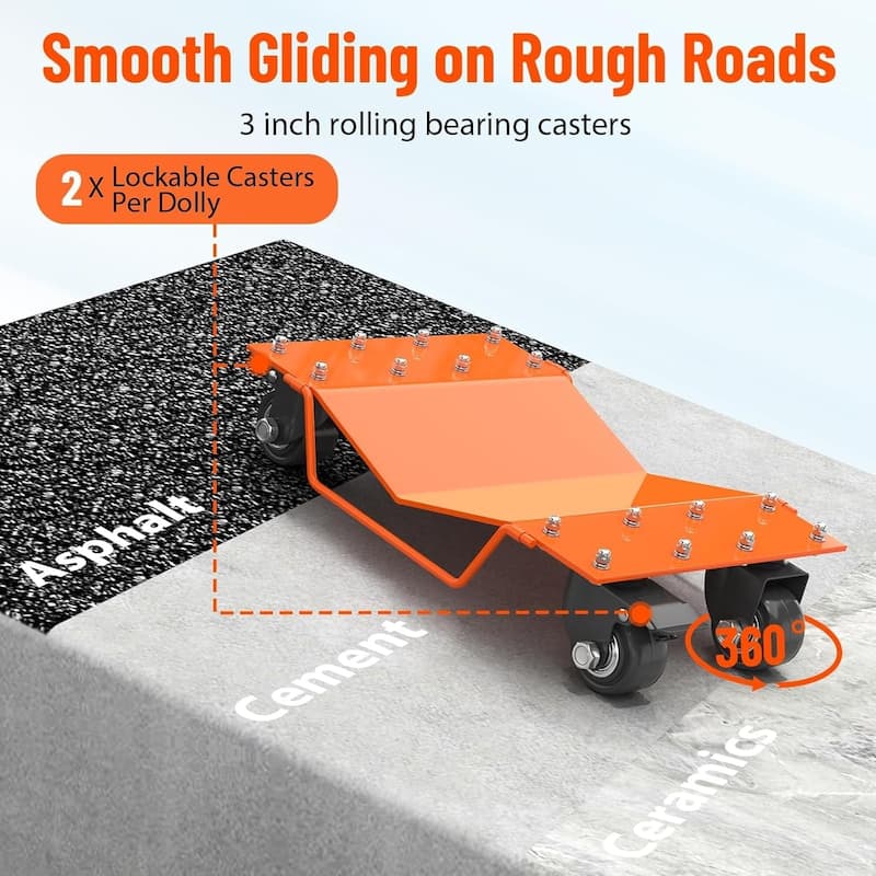 4-Pack Heavy-Duty Wheel Dolly Set 8000-lb Capacity 360Degree Swivel Casters and Brakes Orange