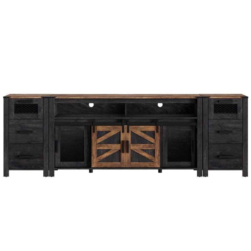WAMPAT Drawer TV Stand set for ups to 85 inch TV with Sliding Barn Door - 1 Pack