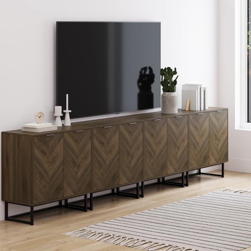 Nathan James Enloe Rustic Doors Metal Base Free Standing Modern Storage Cabinet for Entryway - Set of 4 - Walnut/Black