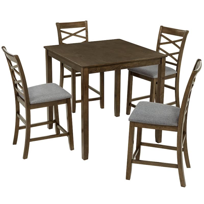 5-Piece Dining Set, 34.5" Wooden Counter Height Dining Table with 4 Chairs