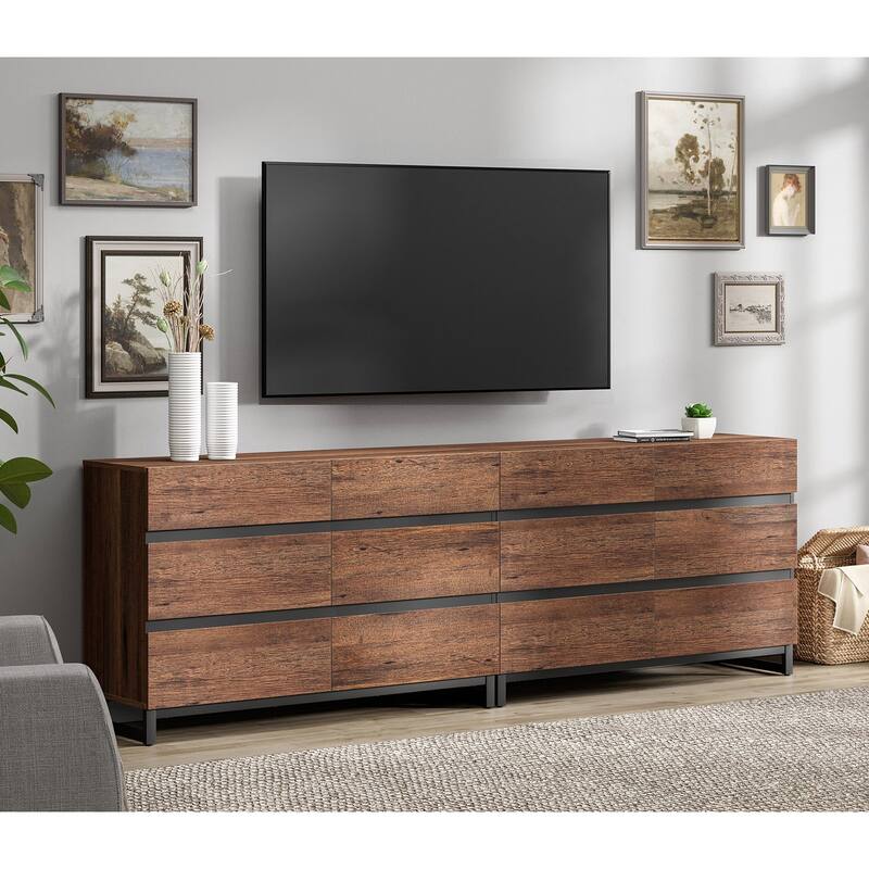 WAMPAT Modern TV Stand for TVs up to 110 inch, Entertainment Center with Drawers , Wood Media TV Console for Living Room