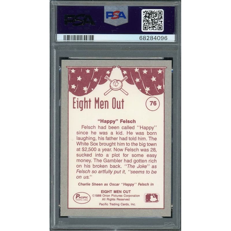 Charlie Sheen 1988 Pacific Eight Men Out Signed Card #76 Auto PSA 10 68284096 - 8'6" x 11'6"