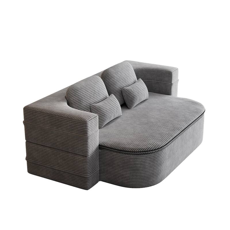 2-in-1 Floor Sleeper Sofa Bed Corduroy Foldable Sofa with Functional Blanket and Pillows for Living Room Bedroom Studio