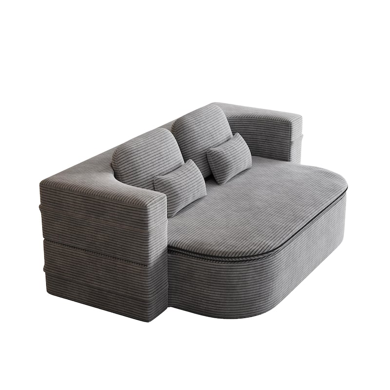 GDFStudio - Lysander Corduroy Foldable Sleeper Sofa Bed with Multi Functional Blanket