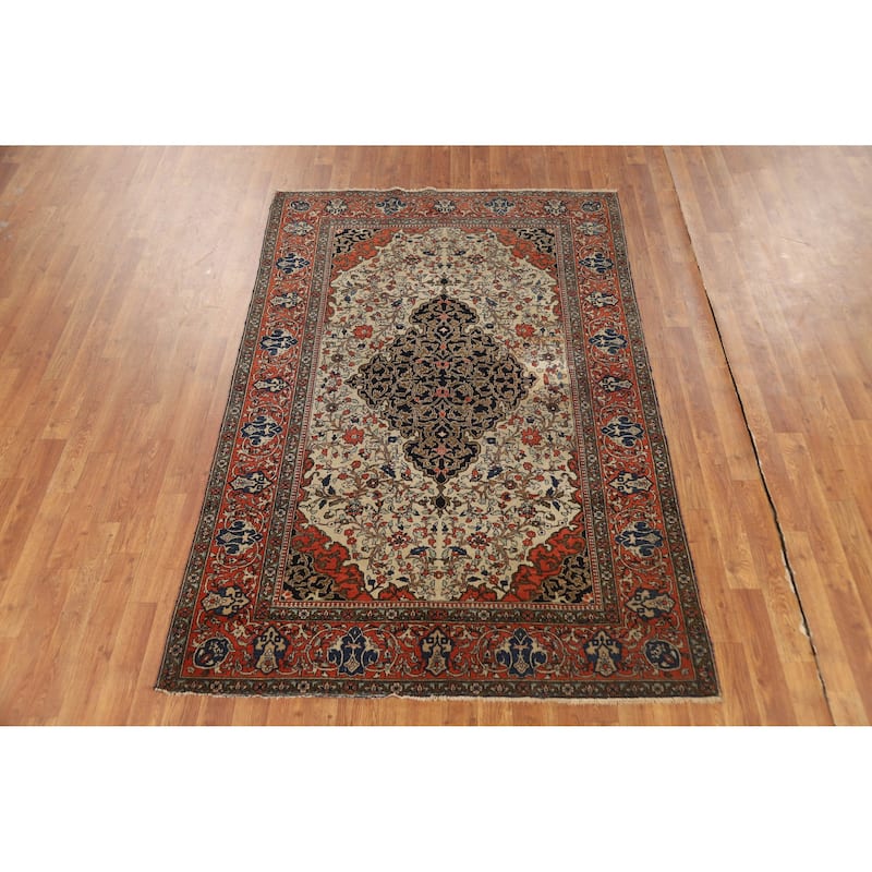 Pre-1900 Antique Vegetable Dye Sarouk Farahan Persian Wool Carpet - 4'5" x 6'10"