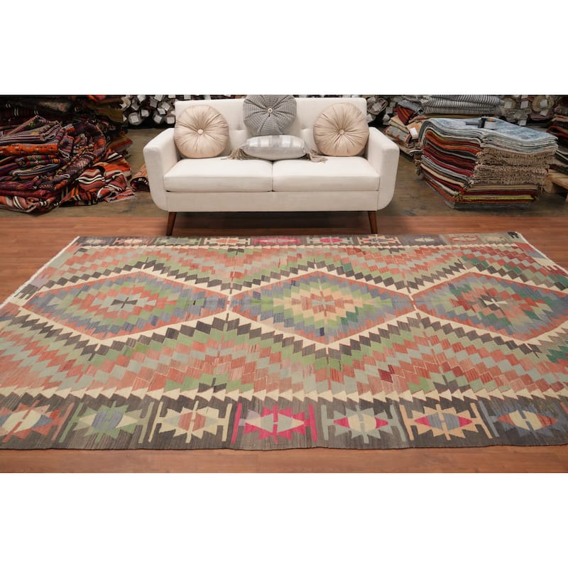 Hand Woven Oriental 100% Wool Carpet Southwestern Tribal Multi-Colored Kilim Area Rug - 10' 4'' X 6' 3''