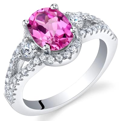 Sterling Silver 1.5 ct Created Pink Sapphire Birthstone Ring