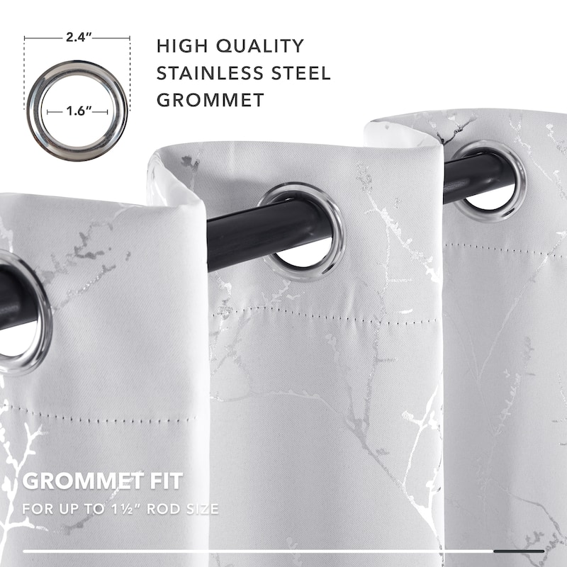 Deconovo Blackout Silver Tree Twigs Curtains(2 Panel)