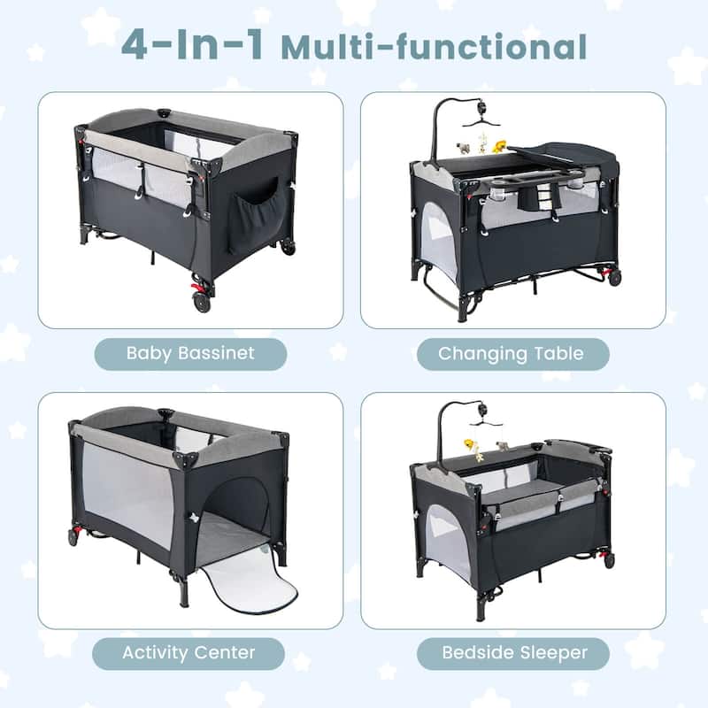 Honeyjoy 5-in-1 Baby Crib with Adjustable Height Soft Mattress - See Details